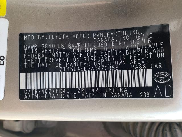 2010 TOYOTA COROLLA BA 2T1BU4EE5AC473358