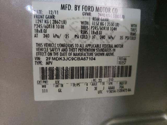 2012 FORD EDGE SEL 2FMDK3JC9CBA67104