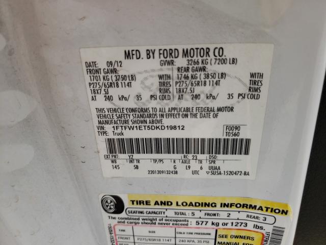 2013 FORD F150 SUPER 1FTFW1ET5DKD19812