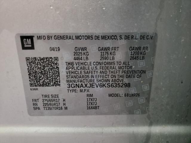 2019 CHEVROLET EQUINOX LT 3GNAXJEV6KS635298