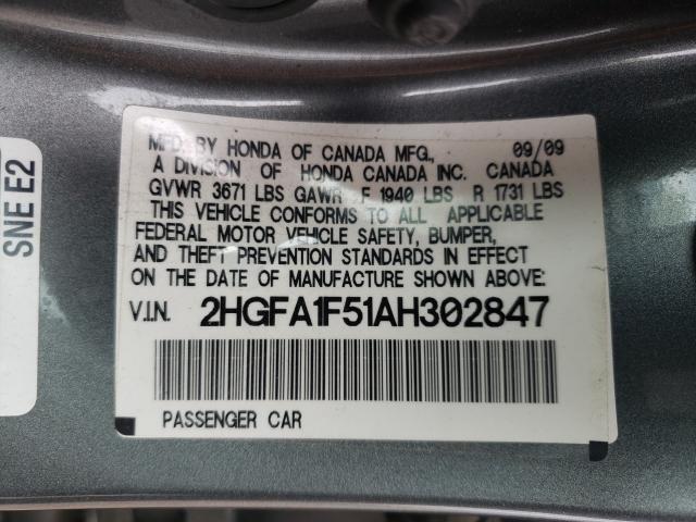 2010 HONDA CIVIC LX 2HGFA1F51AH302847