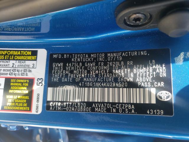 2019 TOYOTA CAMRY XSE 4T1B61HK4KU284520