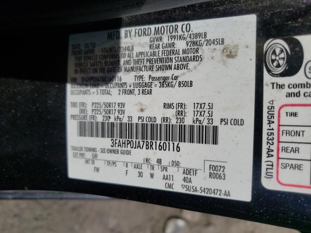 2011 FORD FUSION SEL 3FAHP0JA7BR160116