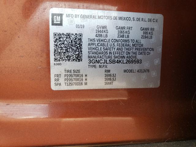 2019 CHEVROLET TRAX 1LT 3GNCJLSB4KL269593