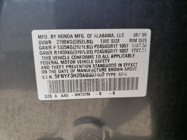 2010 HONDA PILOT LX 5FNYF3H20AB007400