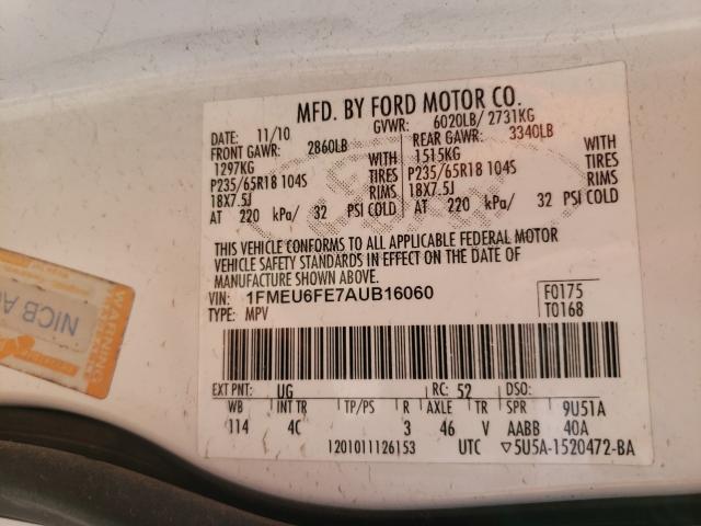 2010 FORD EXPLORER L 1FMEU6FE7AUB16060