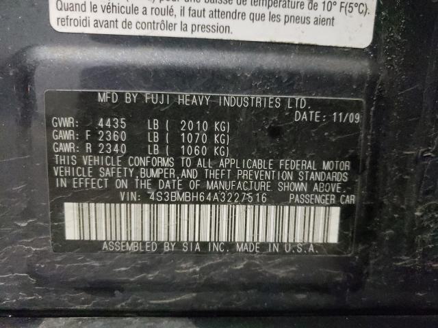 2010 SUBARU LEGACY 2.5 4S3BMBH64A3227516