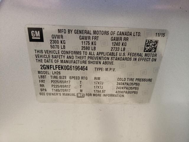 2016 CHEVROLET EQUINOX LT 2GNFLFEK0G6196464