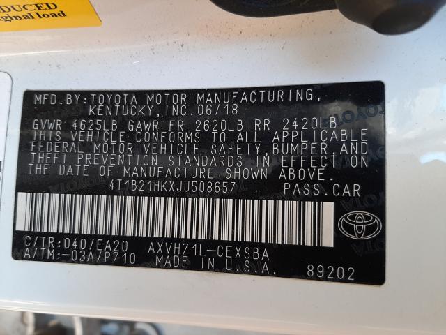 2018 TOYOTA CAMRY HYBR 4T1B21HKXJU508657