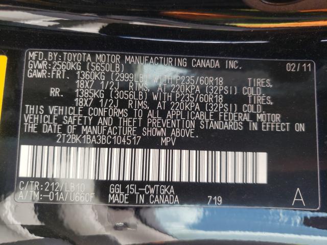 2011 LEXUS RX350 2T2BK1BA3BC104517