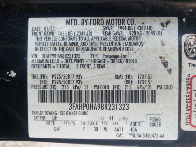 2011 FORD FUSION SE 3FAHP0HA9BR231323