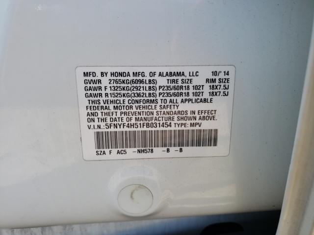 2015 HONDA PILOT EXL 5FNYF4H51FB031454