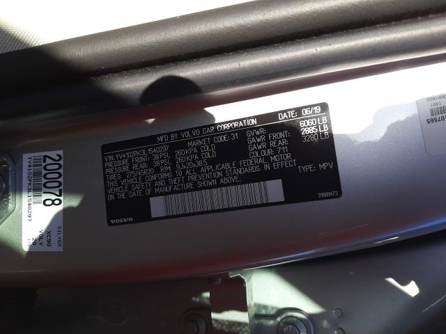 2020 VOLVO XC90 T5 MO YV4102PK3L1540297