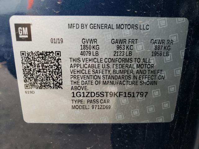 2019 CHEVROLET MALIBU LT 1G1ZD5ST9KF151797