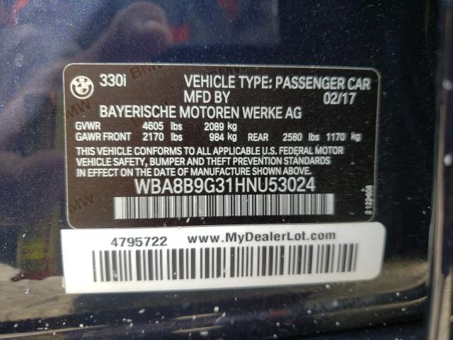 2017 BMW 330 I WBA8B9G31HNU53024