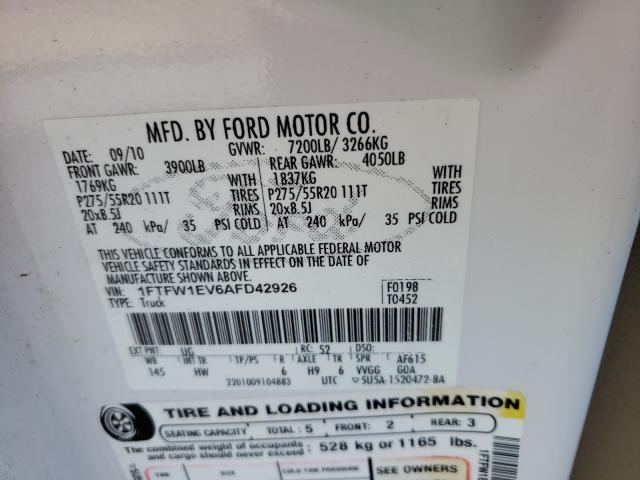2010 FORD F150 SUPER 1FTFW1EV6AFD42926