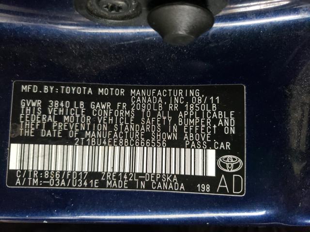 2011 TOYOTA COROLLA BA 2T1BU4EE8BC666556