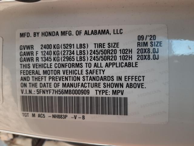 2021 HONDA PASSPORT 5FNYF7H56MB000909