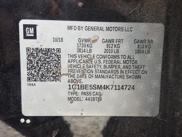 2019 CHEVROLET CRUZE LT 1G1BE5SM4K7114724