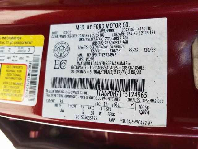 2015 FORD FUSION SE 1FA6P0H71F5124965