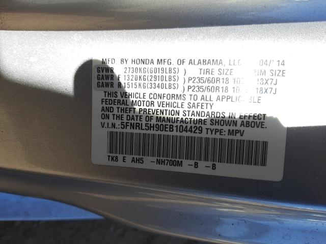 2014 HONDA ODYSSEY TO 5FNRL5H90EB104429