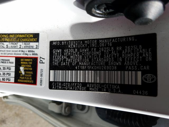 2017 TOYOTA CAMRY LE 4T1BF1FK0HU269038