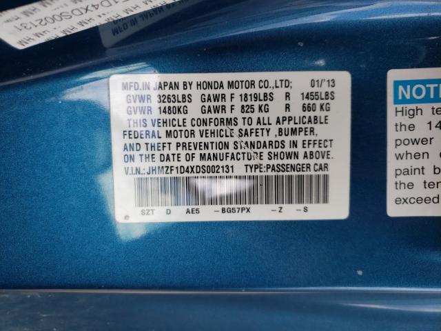 2013 HONDA CR-Z JHMZF1D4XDS002131