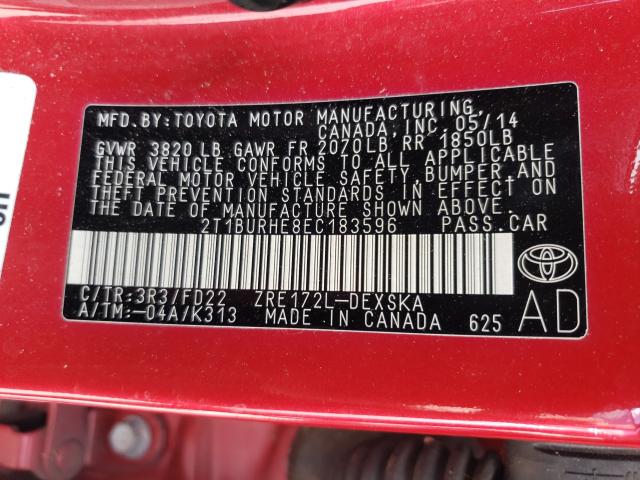 2014 TOYOTA COROLLA L 2T1BURHE8EC183596