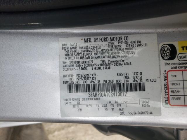 2012 FORD FUSION SEL 3FAHP0JA1CR410077