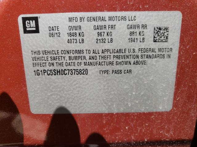 2012 CHEVROLET CRUZE LS 1G1PC5SH0C7375820