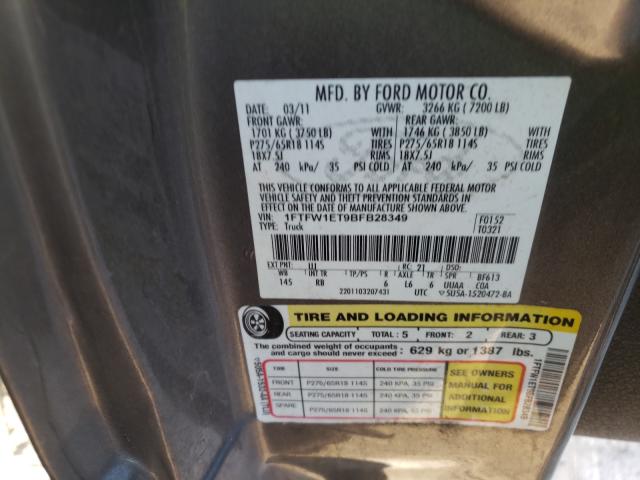2011 FORD F150 SUPER 1FTFW1ET9BFB28349