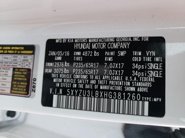 2017 HYUNDAI SANTA FE S 5XYZU3LBXHG381260