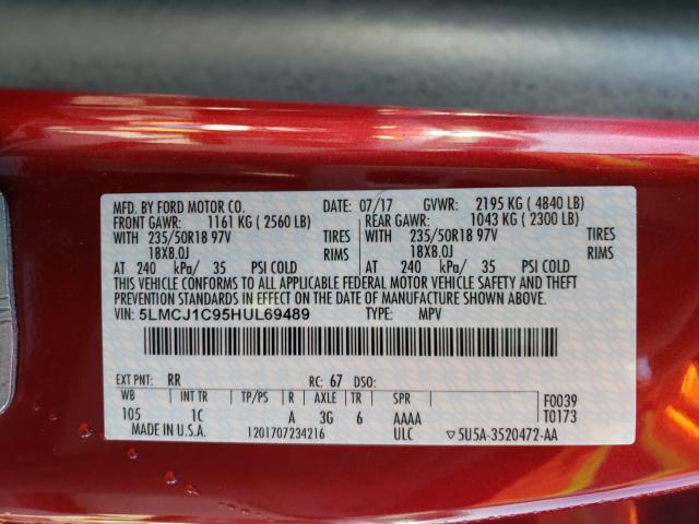 2017 LINCOLN MKC PREMIE 5LMCJ1C95HUL69489