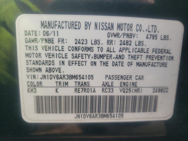 2011 INFINITI G25 JN1DV6AR3BM654105