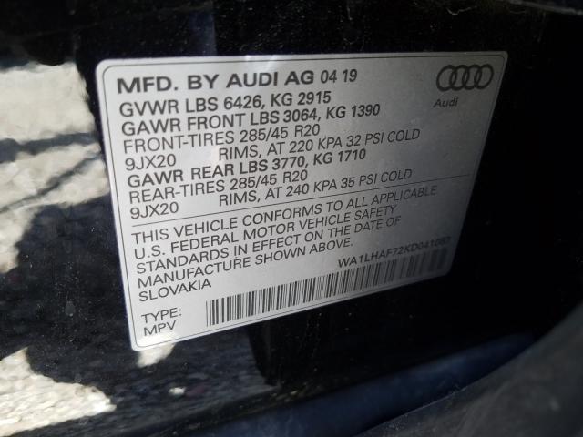 VIN WA1LHAF72KD041087 2019 Audi Q7, Premium Plus no.10