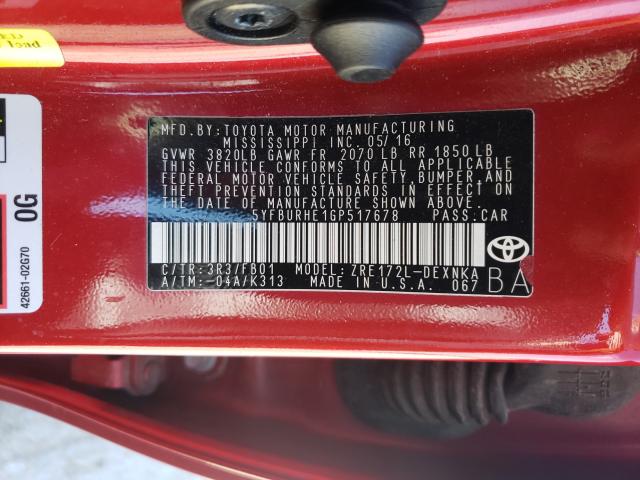 2016 TOYOTA COROLLA L 5YFBURHE1GP517678