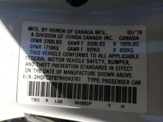 2019 HONDA CIVIC SPOR 2HGFC2F87KH543761