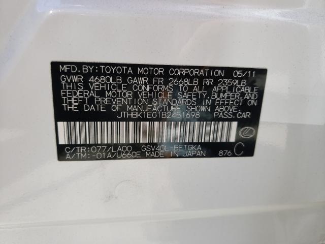 2011 LEXUS ES JTHBK1EG1B2451698
