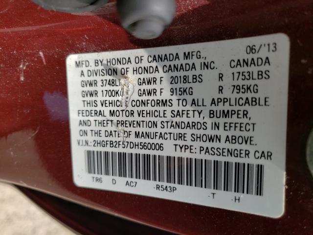 2013 HONDA CIVIC LX 2HGFB2F57DH560006