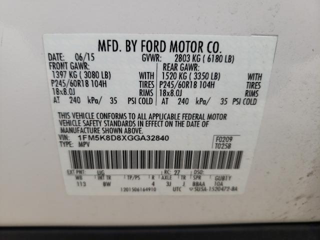 2016 FORD EXPLORER X 1FM5K8D8XGGA32840