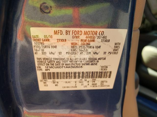 2010 FORD ESCAPE XLT 1FMCU0D71AKD02035