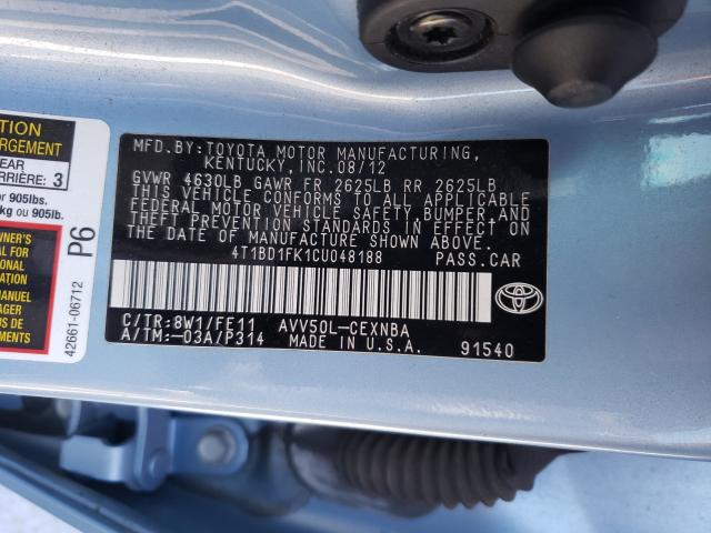 2012 TOYOTA CAMRY HYBR 4T1BD1FK1CU048188