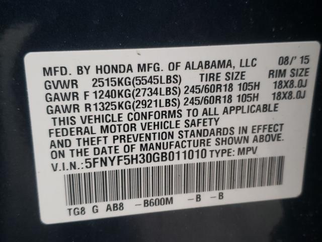 2016 HONDA PILOT EX 5FNYF5H30GB011010