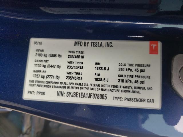 2018 TESLA MODEL 3 5YJ3E1EA1JF078005