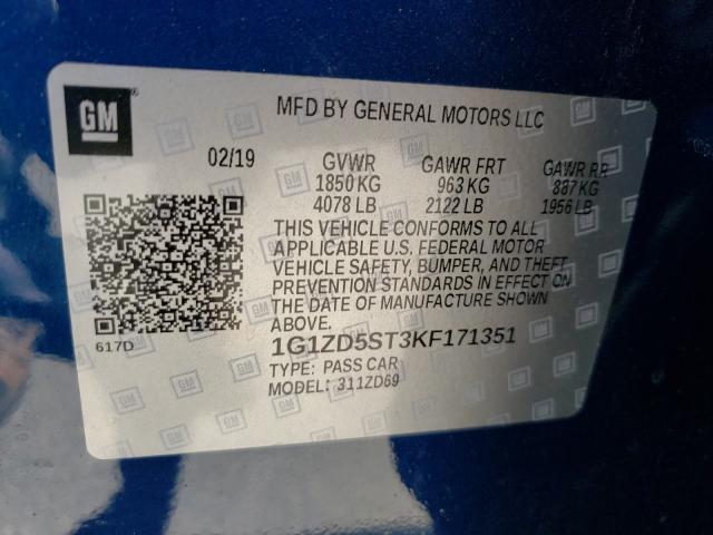 2019 CHEVROLET MALIBU LT 1G1ZD5ST3KF171351