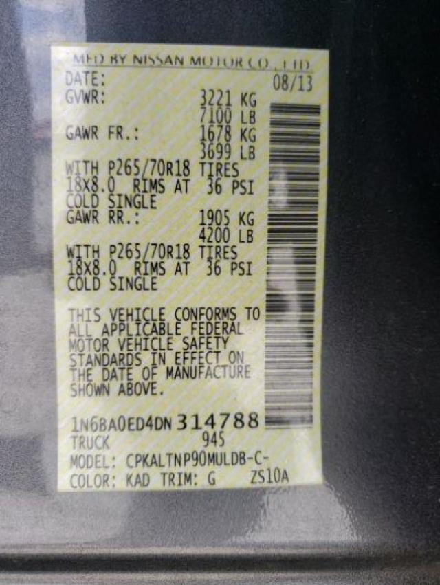 2013 NISSAN TITAN S 1N6BA0ED4DN314788