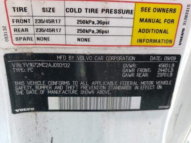 2010 VOLVO C70 T5 YV1672MC2AJ093132
