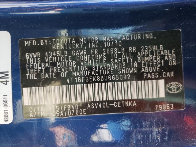 2011 TOYOTA CAMRY BASE 4T1BF3EK8BU665092