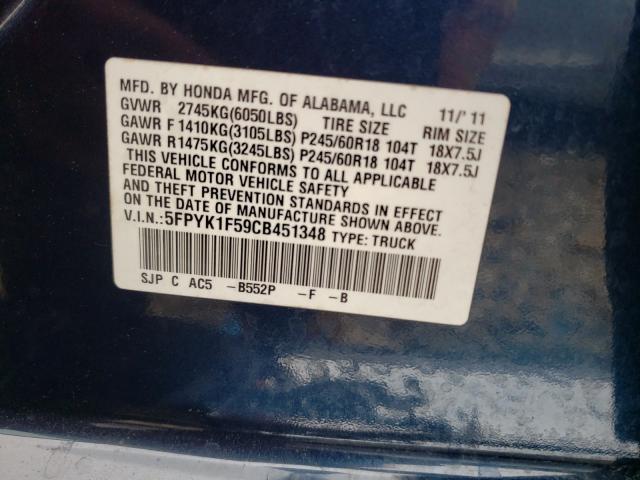 2012 HONDA RIDGELINE 5FPYK1F59CB451348
