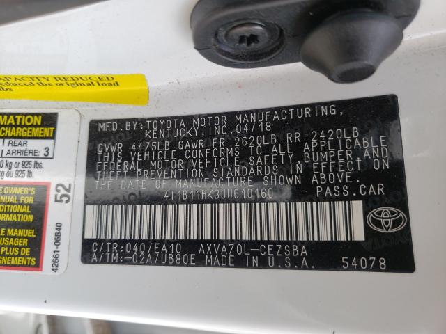 2018 TOYOTA CAMRY L 4T1B11HK3JU610160
